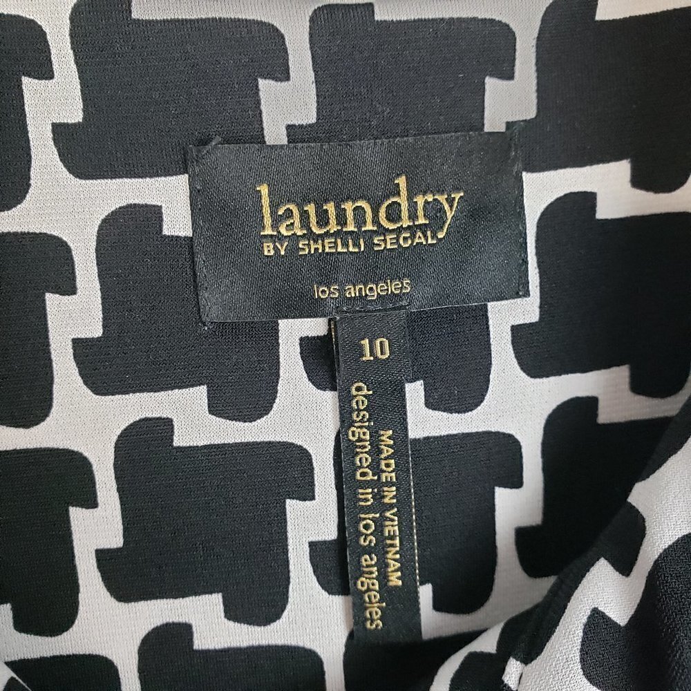Laundry Shelli Segal Shirt Dress Black White Blue Geometric 3/4 Sleeve Size 10 - Picture 3 of 7